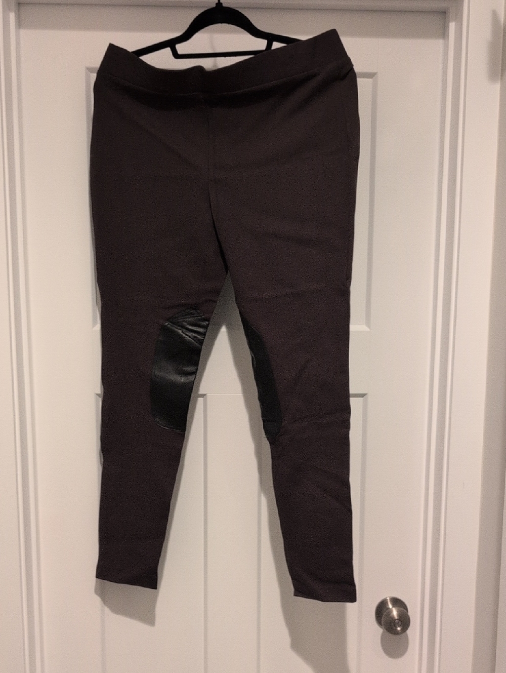 Vince Camuto Brown Leggings with Black Faux-Leather Knee Panels